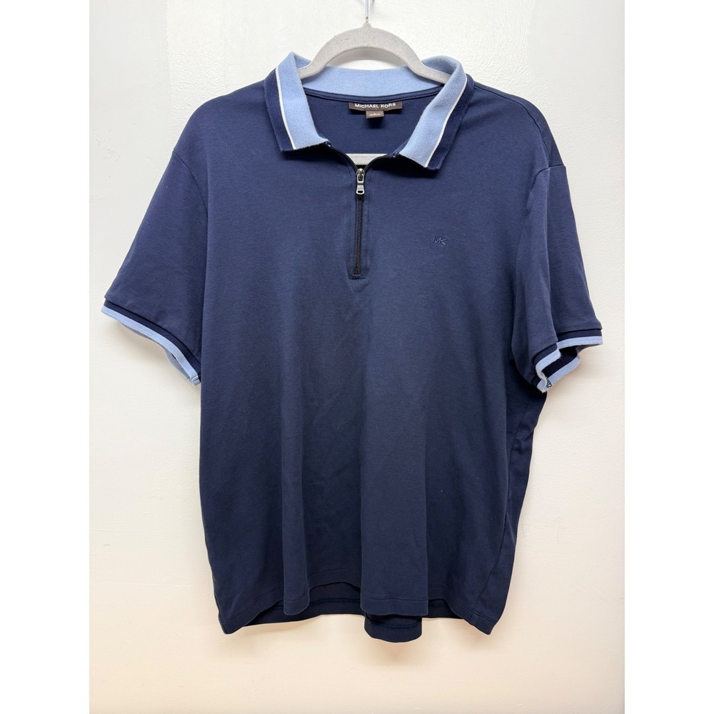 Michael Kors Mens Navy Blue Quarter Zip Polo‎ Shirt Short Sleeve Large #25
